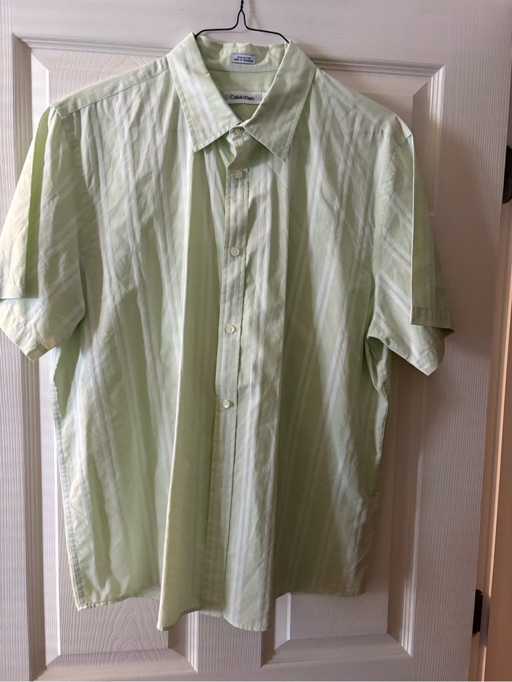 Calvin Klein Light Green Striped Short Sleeve Button-Down Shirt Size XL